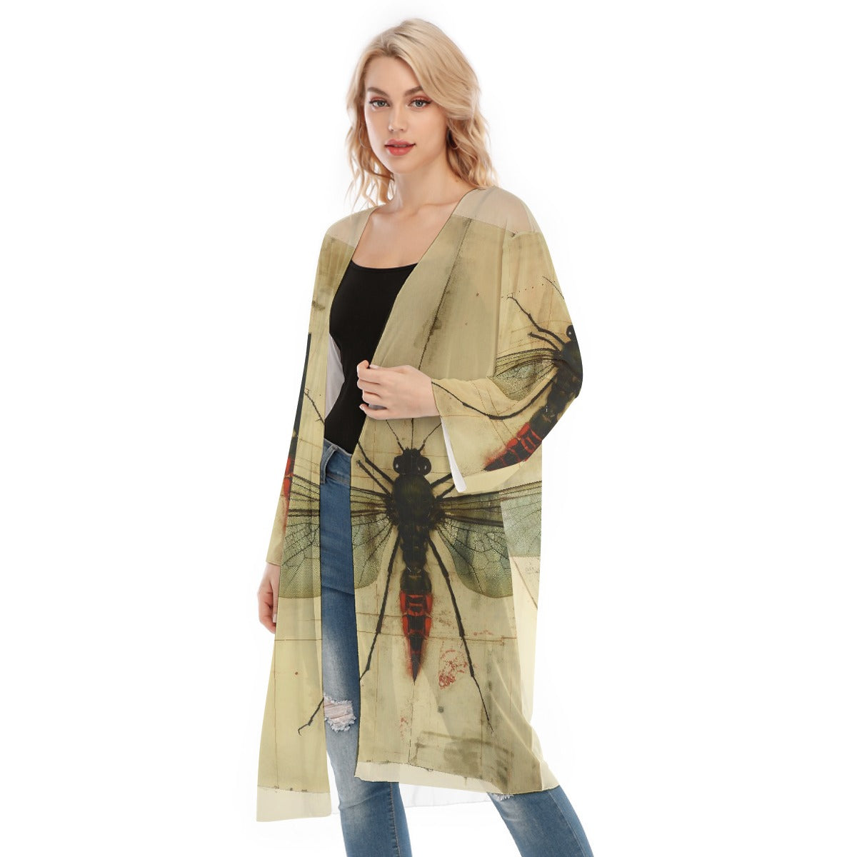 All- Over Print Women's Long Sleeve Mesh Cardigan