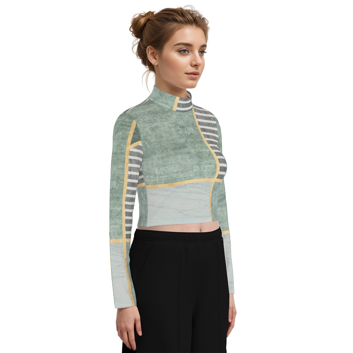 Eco-Friendly All-Over Print Women's Turtleneck T-shirt With Long Sleeve