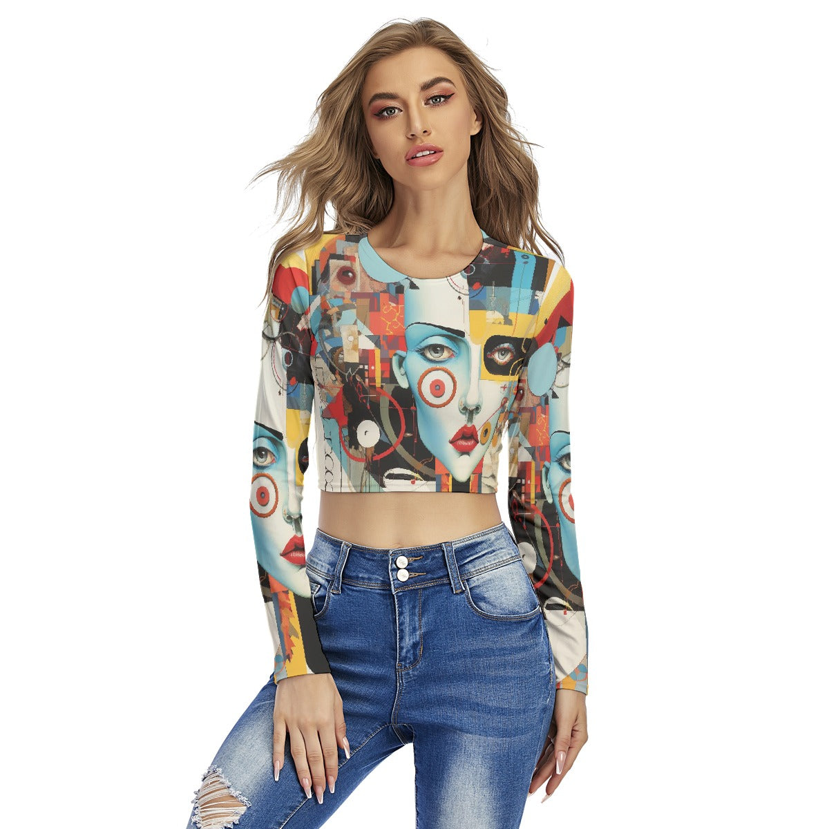 All-Over Print Women's Round Neck Crop Top T-Shirt