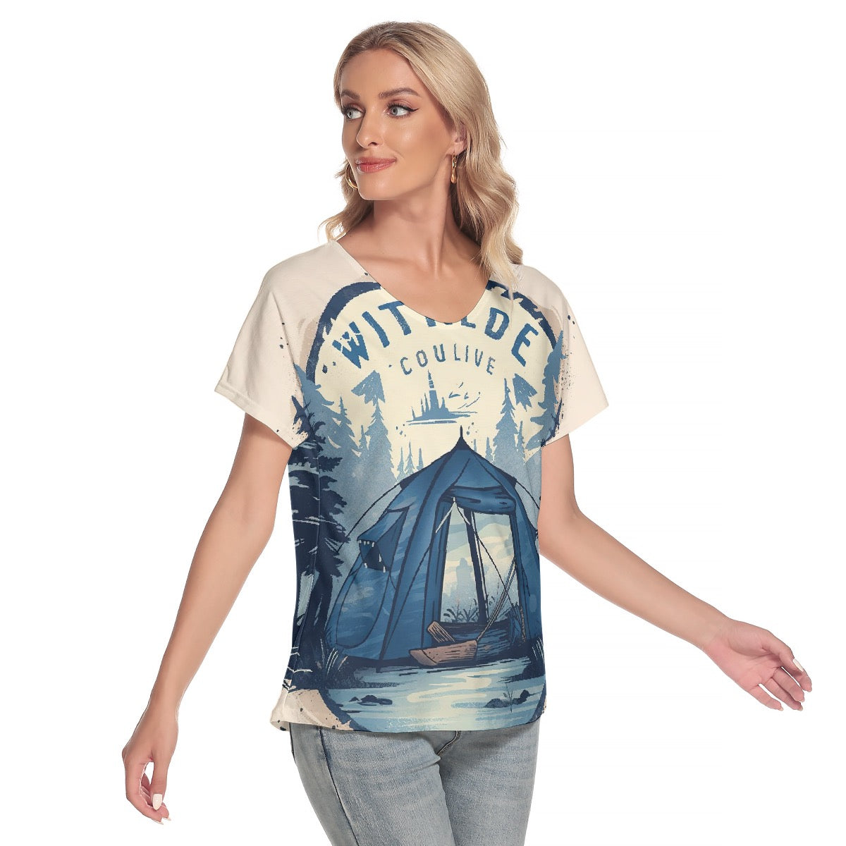 All-Over Print Women's Loose V-neck Short Sleeve T-shirt