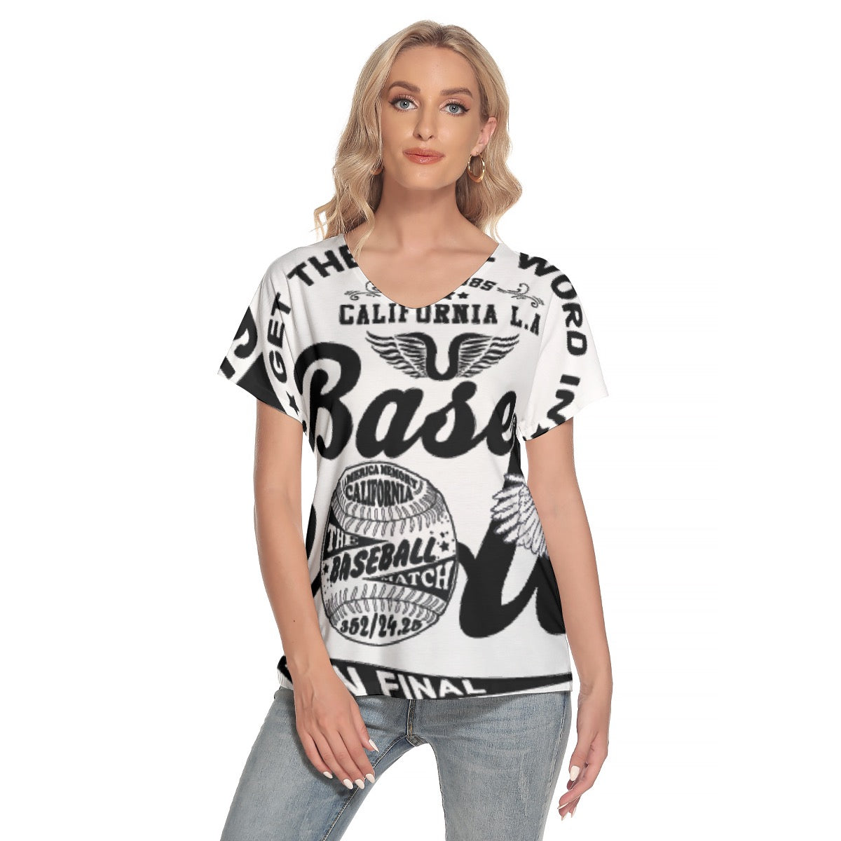 All-Over Print Women's Loose V-neck Short Sleeve T-shirt