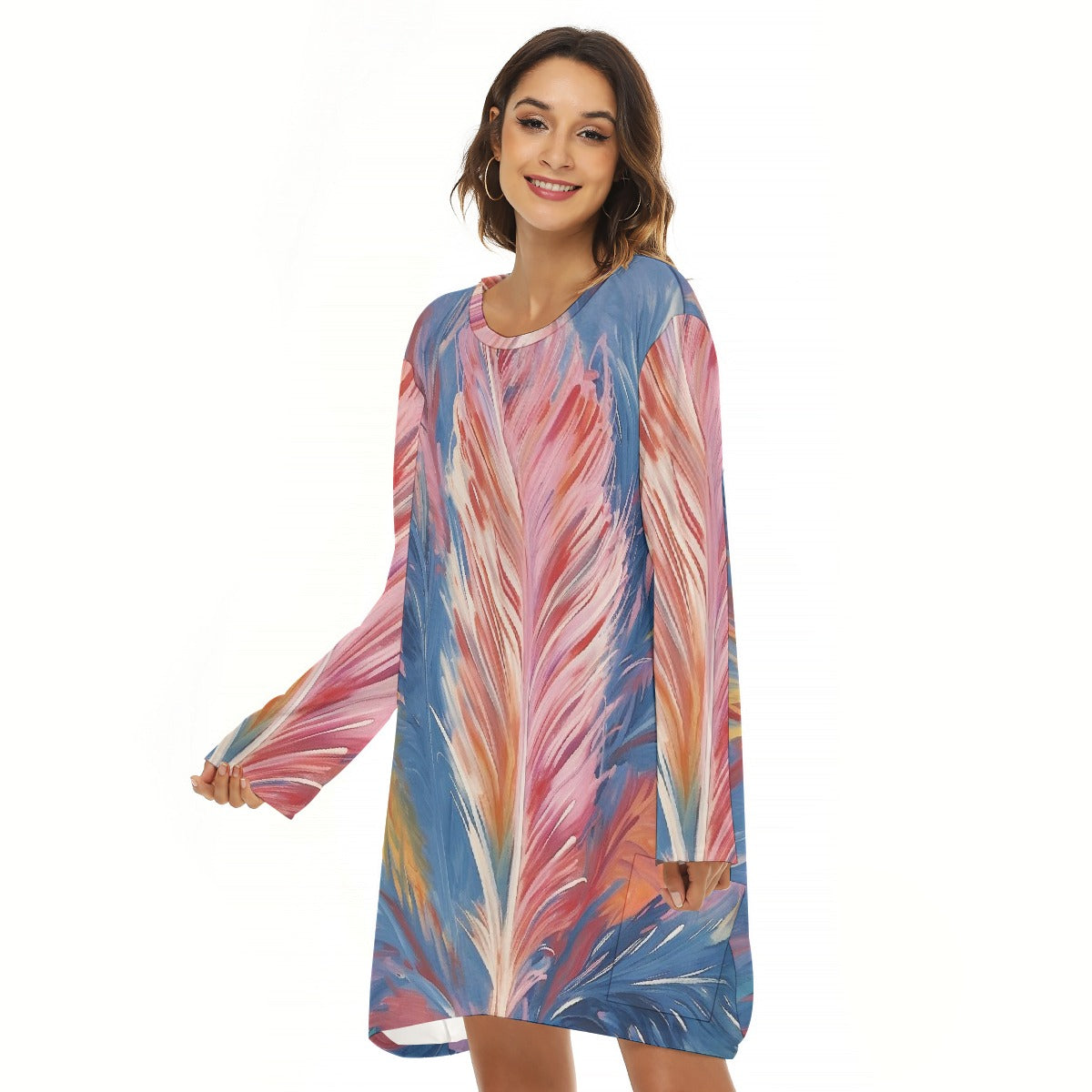 All-Over Print  Women's Loose Crew Neck Dress