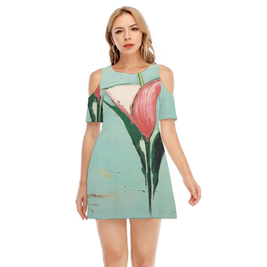 All-Over Print Women's Cold Shoulder Dress | 190GSM Cotton