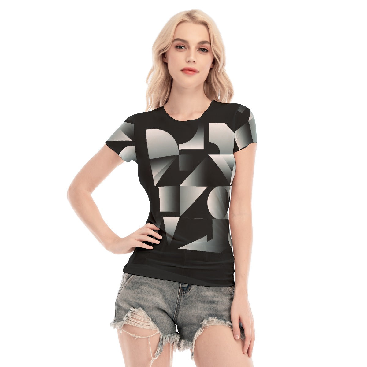 All-Over Print Women's Short Sleeve Mesh Blouse