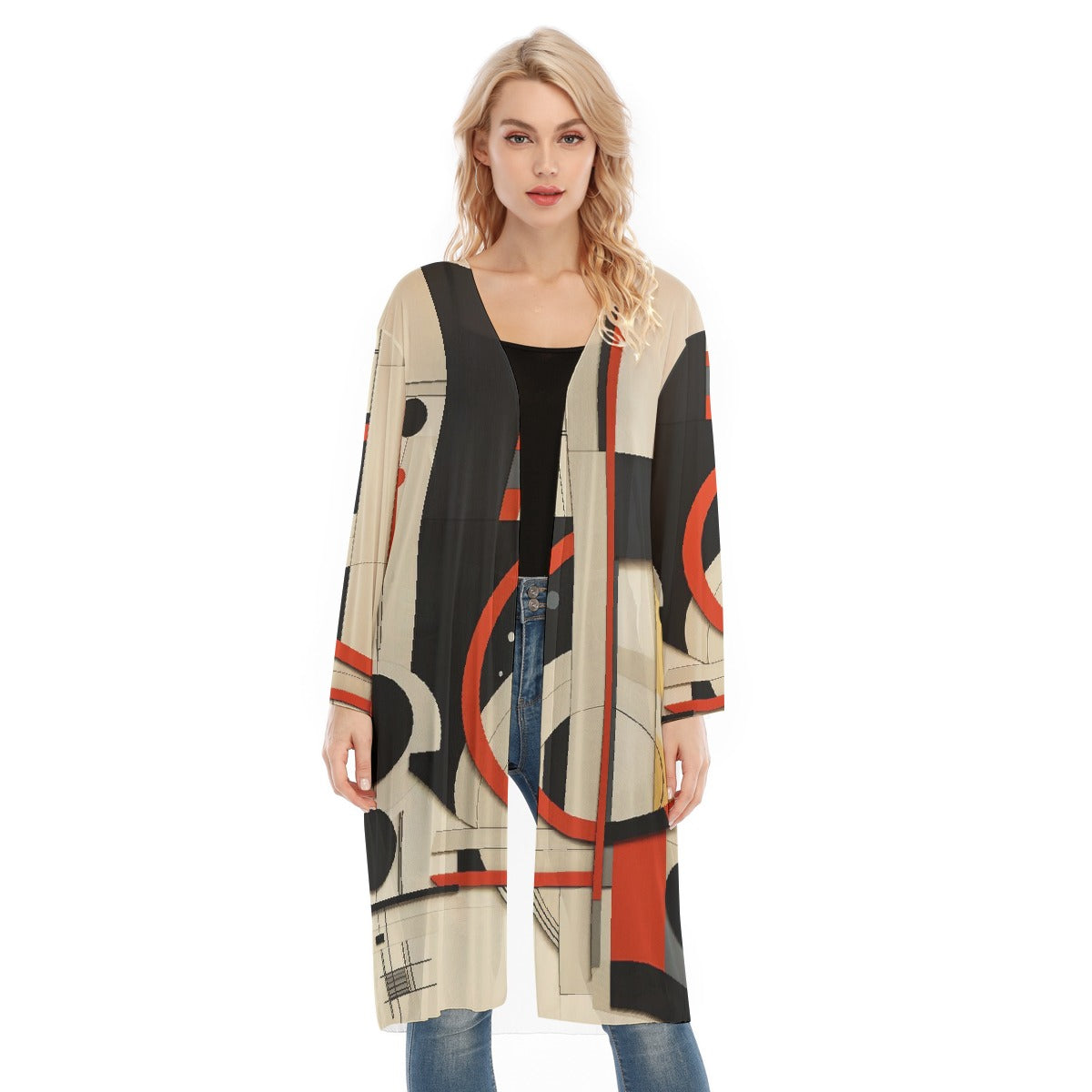 All- Over Print Women's Long Sleeve Mesh Cardigan