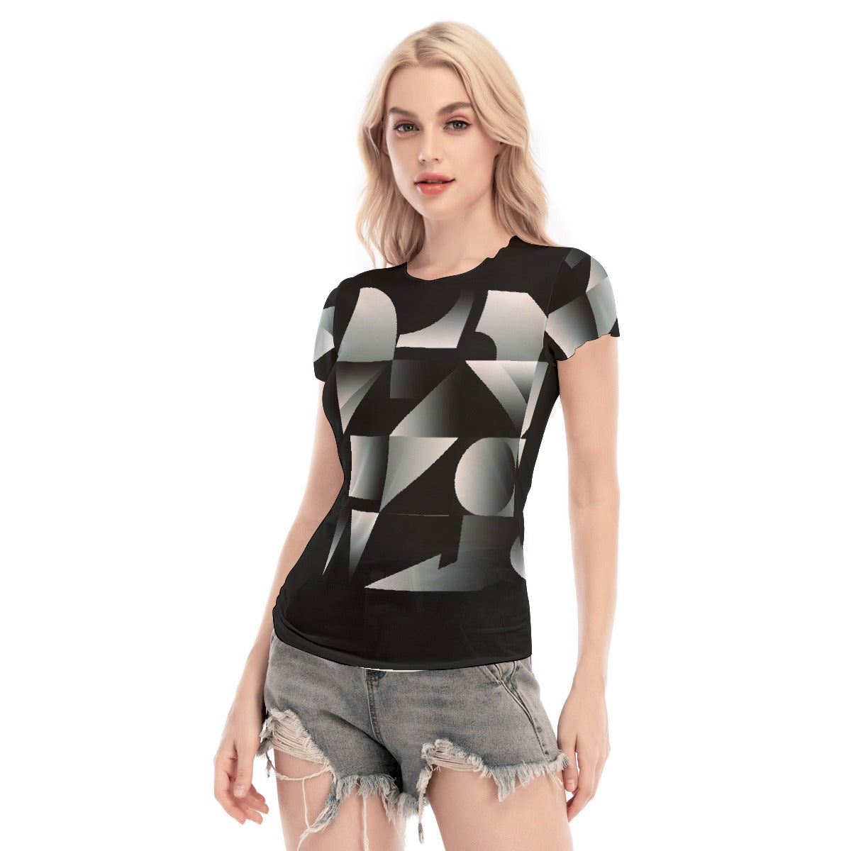 All-Over Print Women's Short Sleeve Mesh Blouse