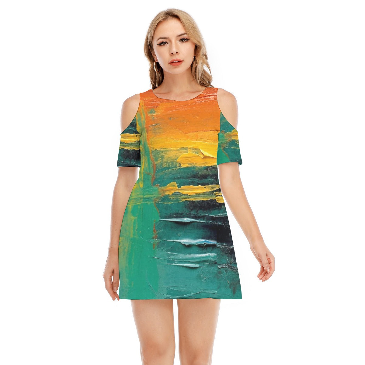 All-Over Print Women's Cold Shoulder Dress | 190GSM Cotton