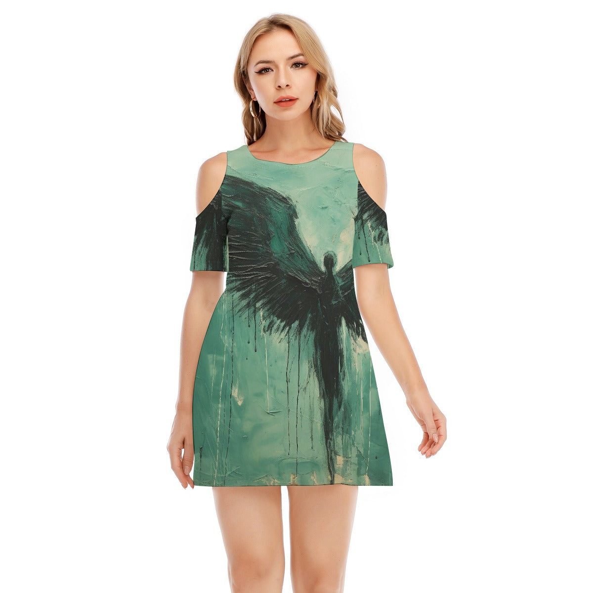 All-Over Print Women's Cold Shoulder Dress | 190GSM Cotton