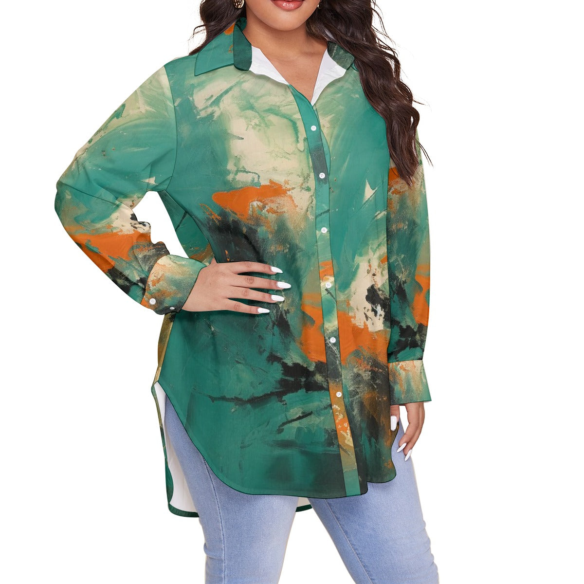 All-Over Print Women's Shirt With Long Sleeve(Plus Size)