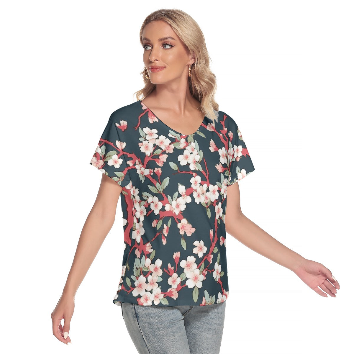 All-Over Print Women's Loose V-neck Short Sleeve T-shirt