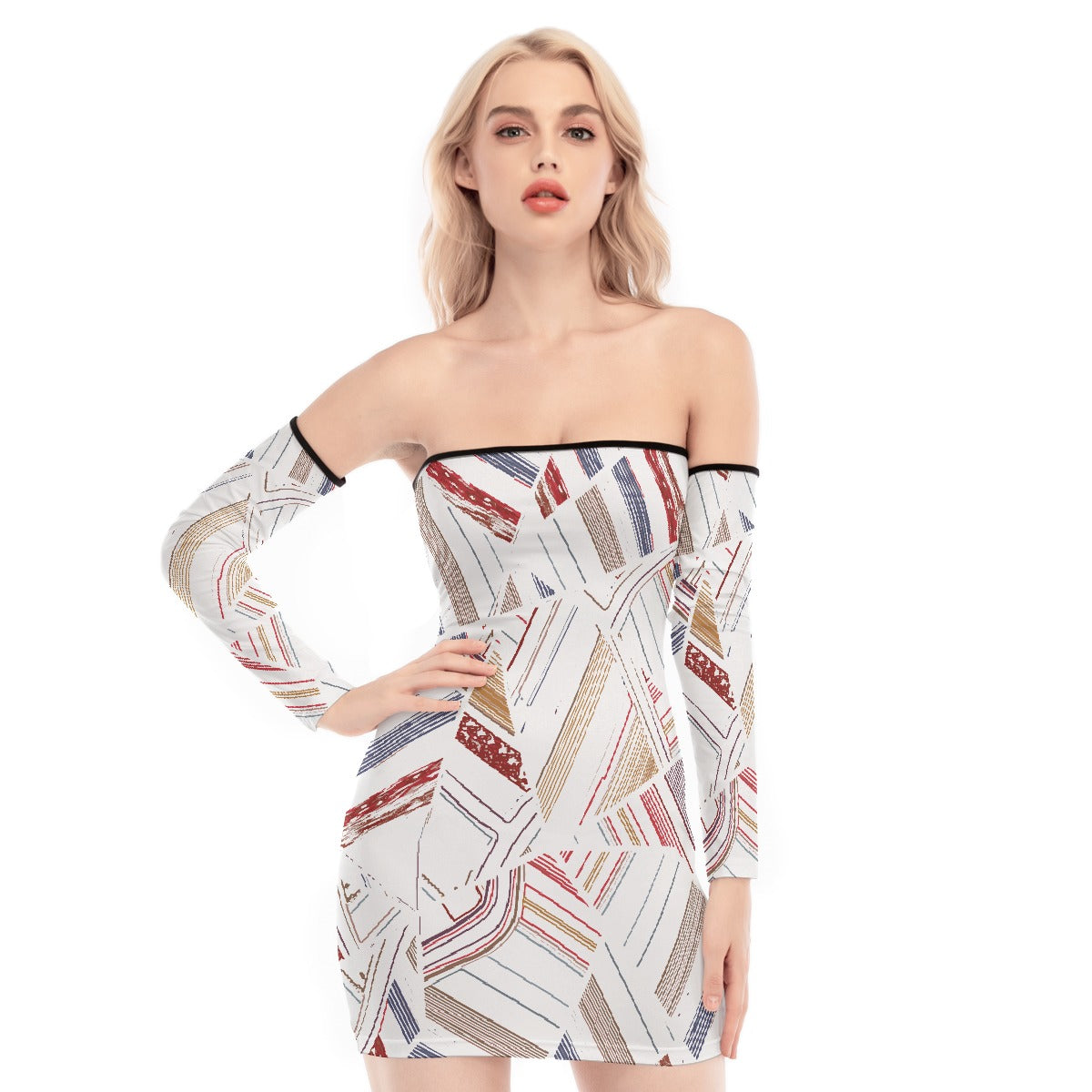 All-Over Print Women's Off-shoulder Back Lace-up Dress