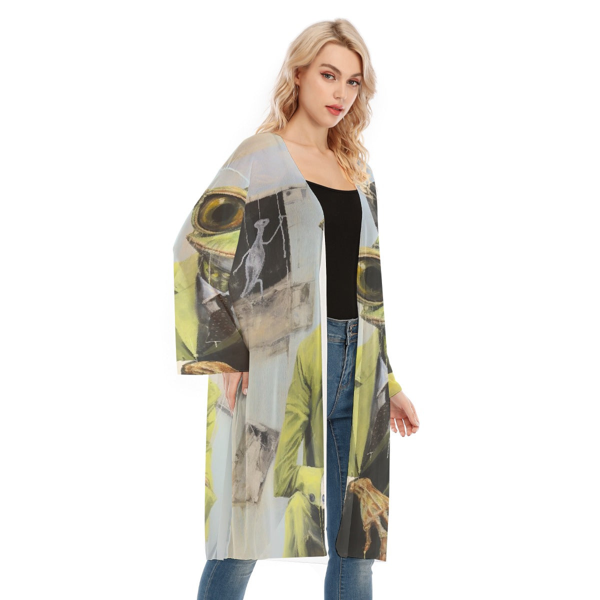 All- Over Print Women's Long Sleeve Mesh Cardigan