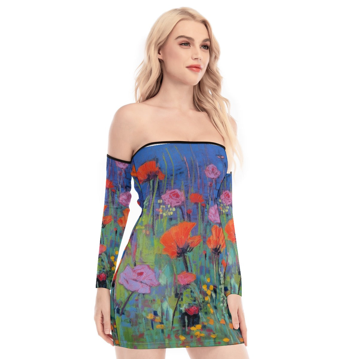 All-Over Print Women's Off-shoulder Back Lace-up Dress