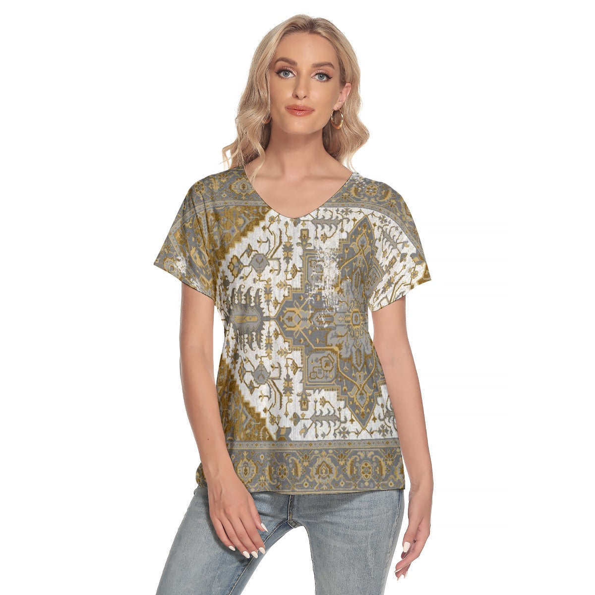 All-Over Print Women's Loose V-neck Short Sleeve T-shirt