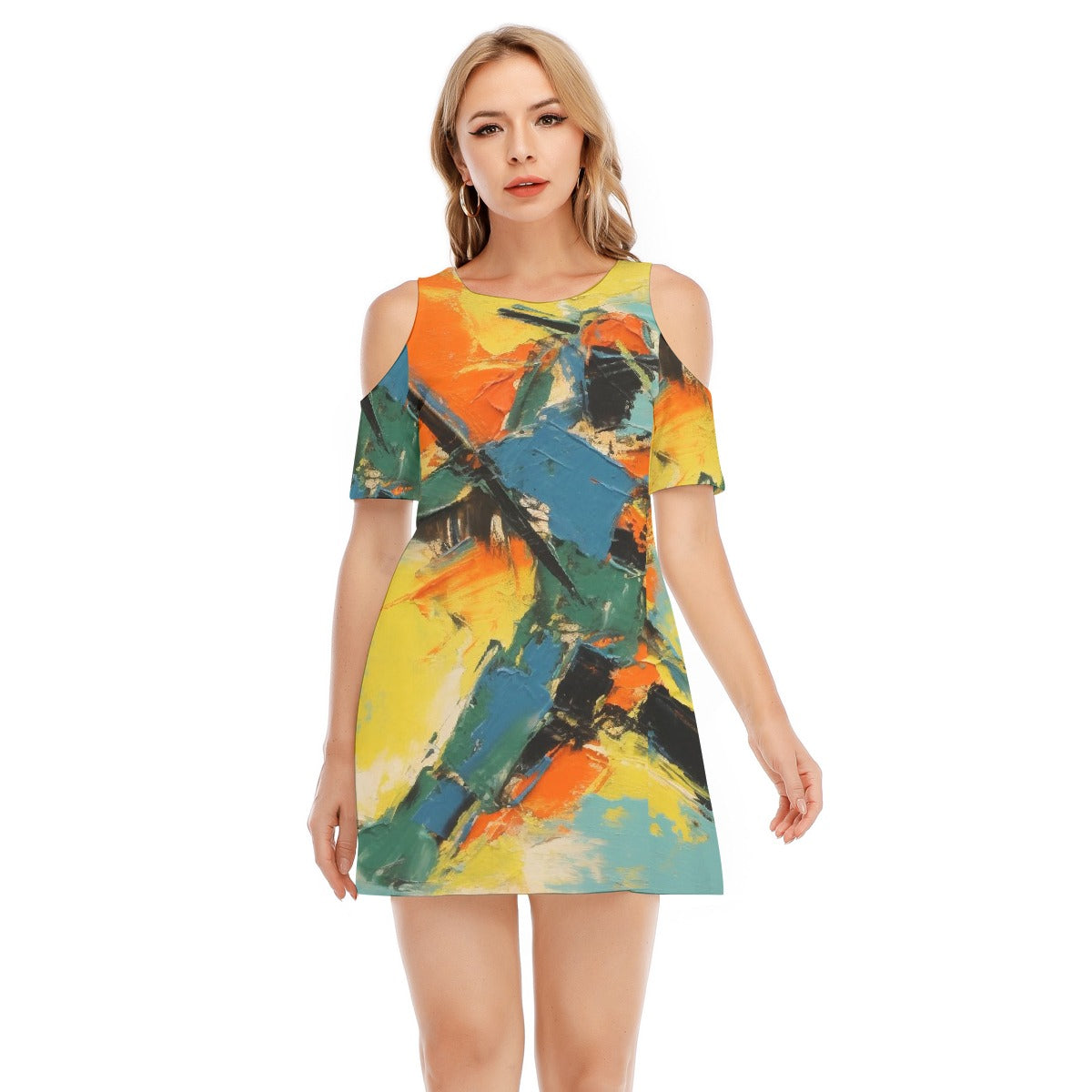 All-Over Print Women's Cold Shoulder Dress | 190GSM Cotton