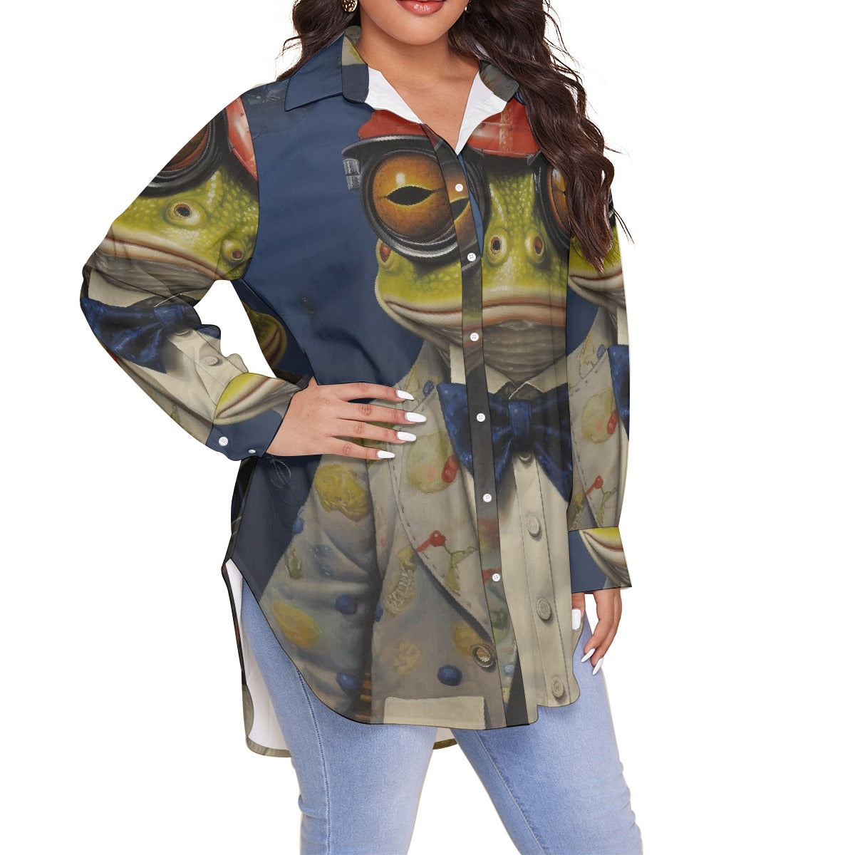 All-Over Print Women's Shirt With Long Sleeve(Plus Size)