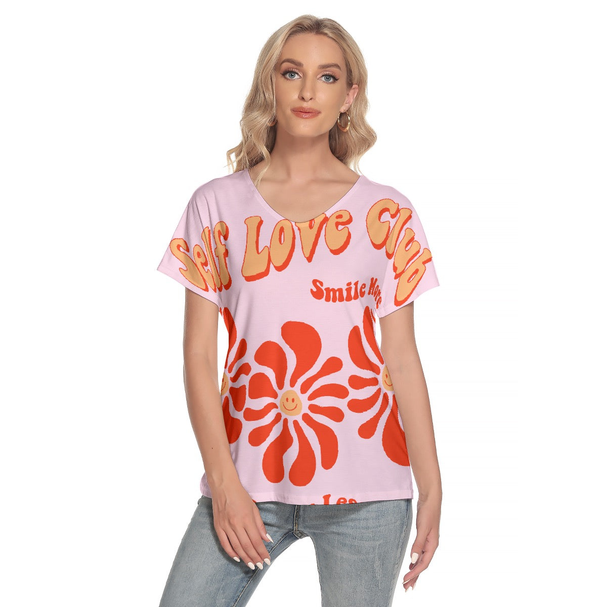 All-Over Print Women's Loose V-neck Short Sleeve T-shirt