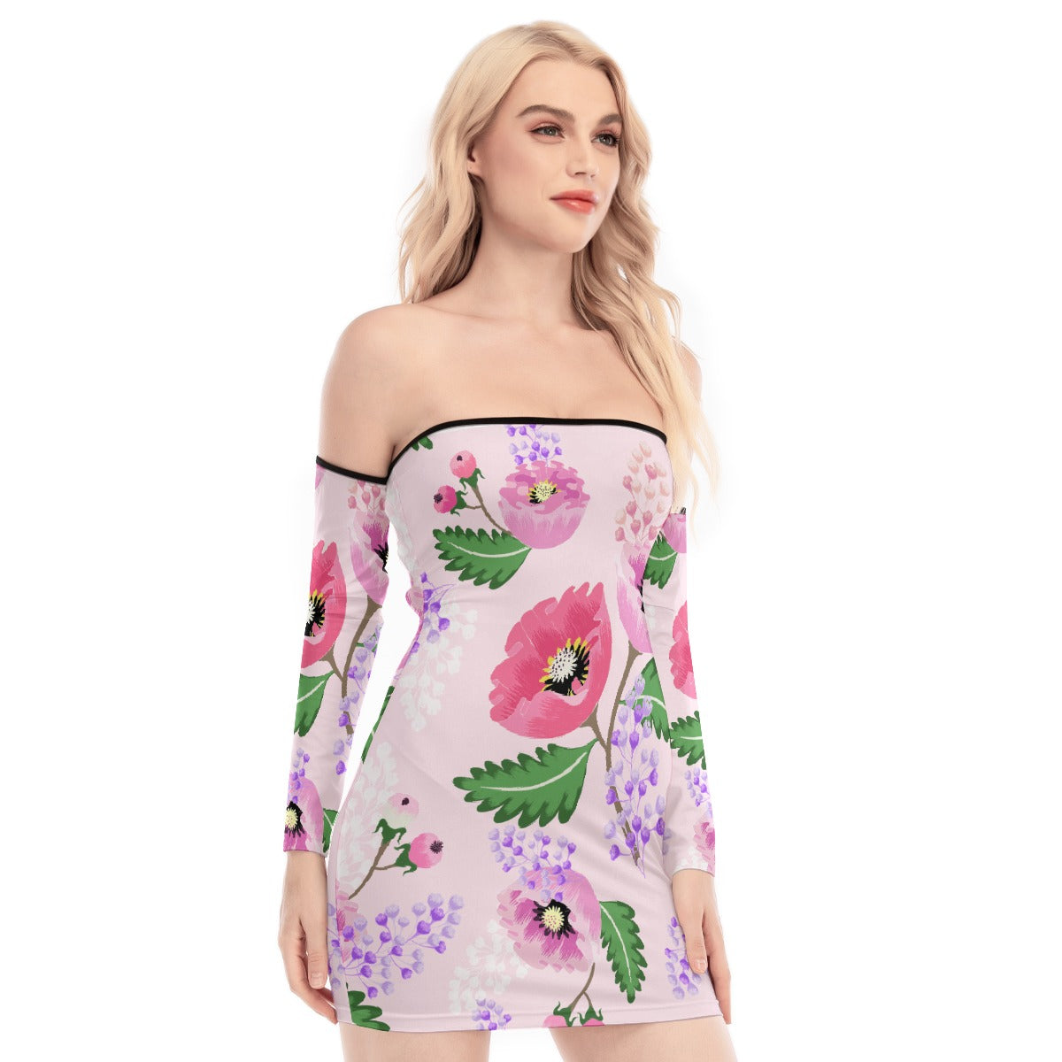 All-Over Print Women's Off-shoulder Back Lace-up Dress