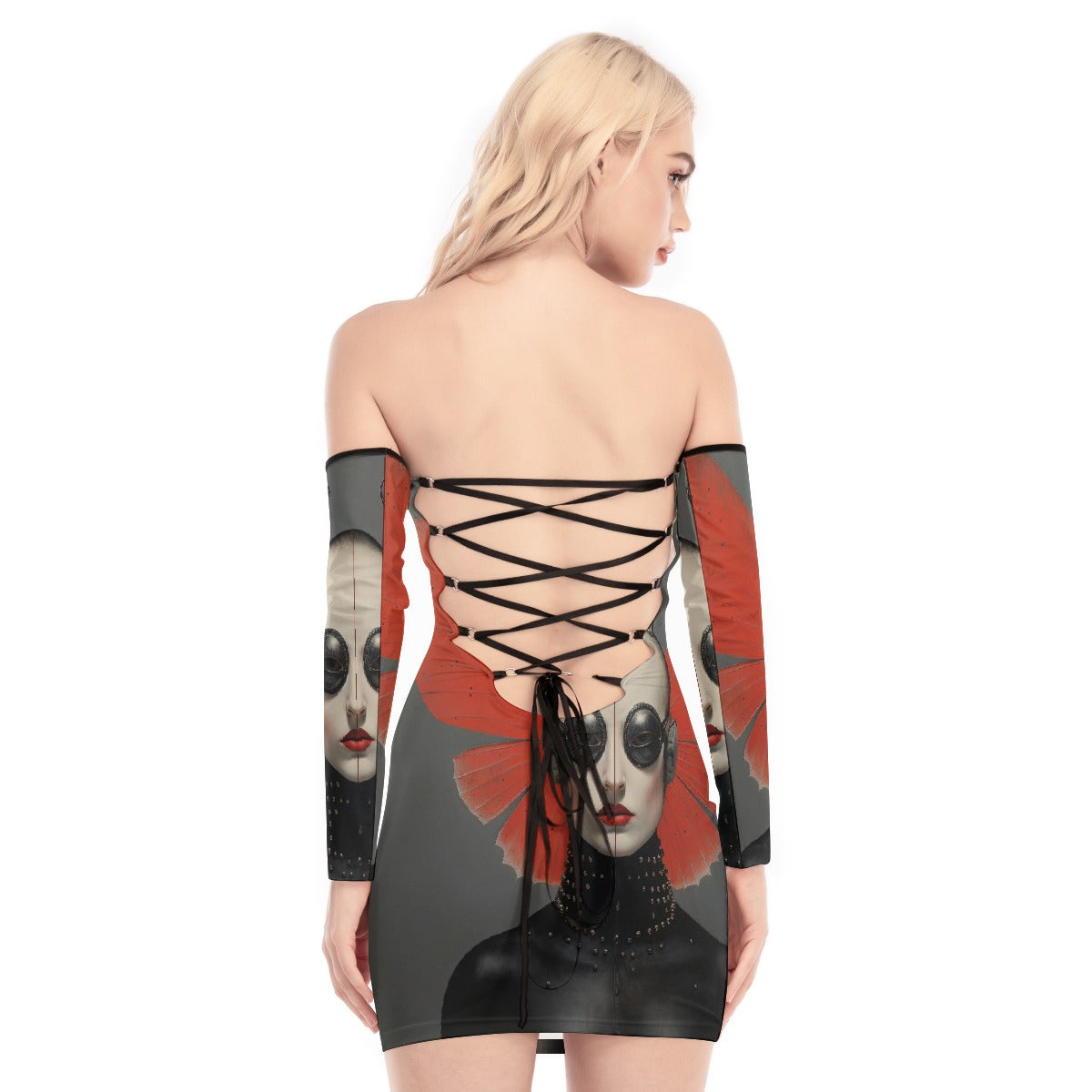 All-Over Print Women's Off-shoulder Back Lace-up Dress