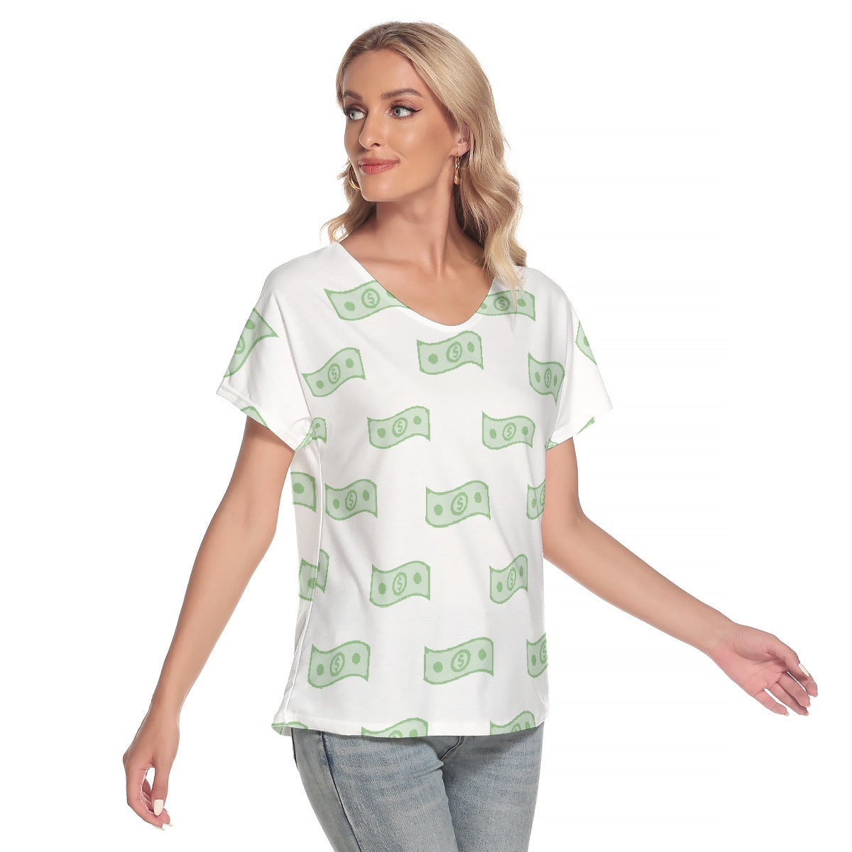 All-Over Print Women's Loose V-neck Short Sleeve T-shirt