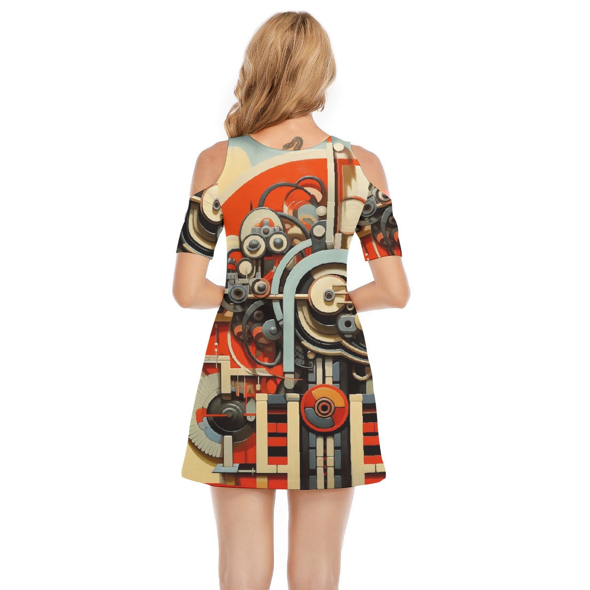 All-Over Print Women's Cold Shoulder Dress | 190GSM Cotton