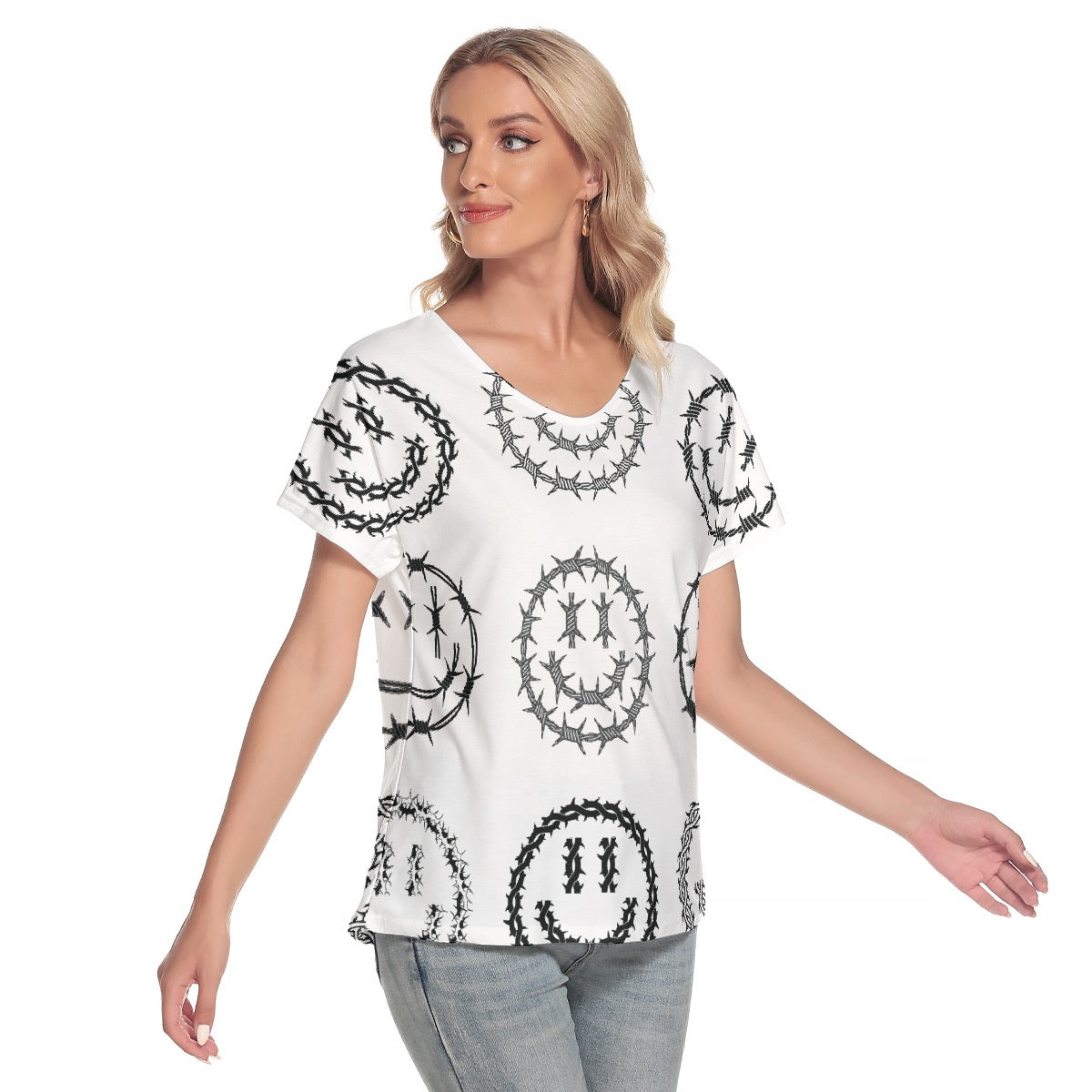 All-Over Print Women's Loose V-neck Short Sleeve T-shirt