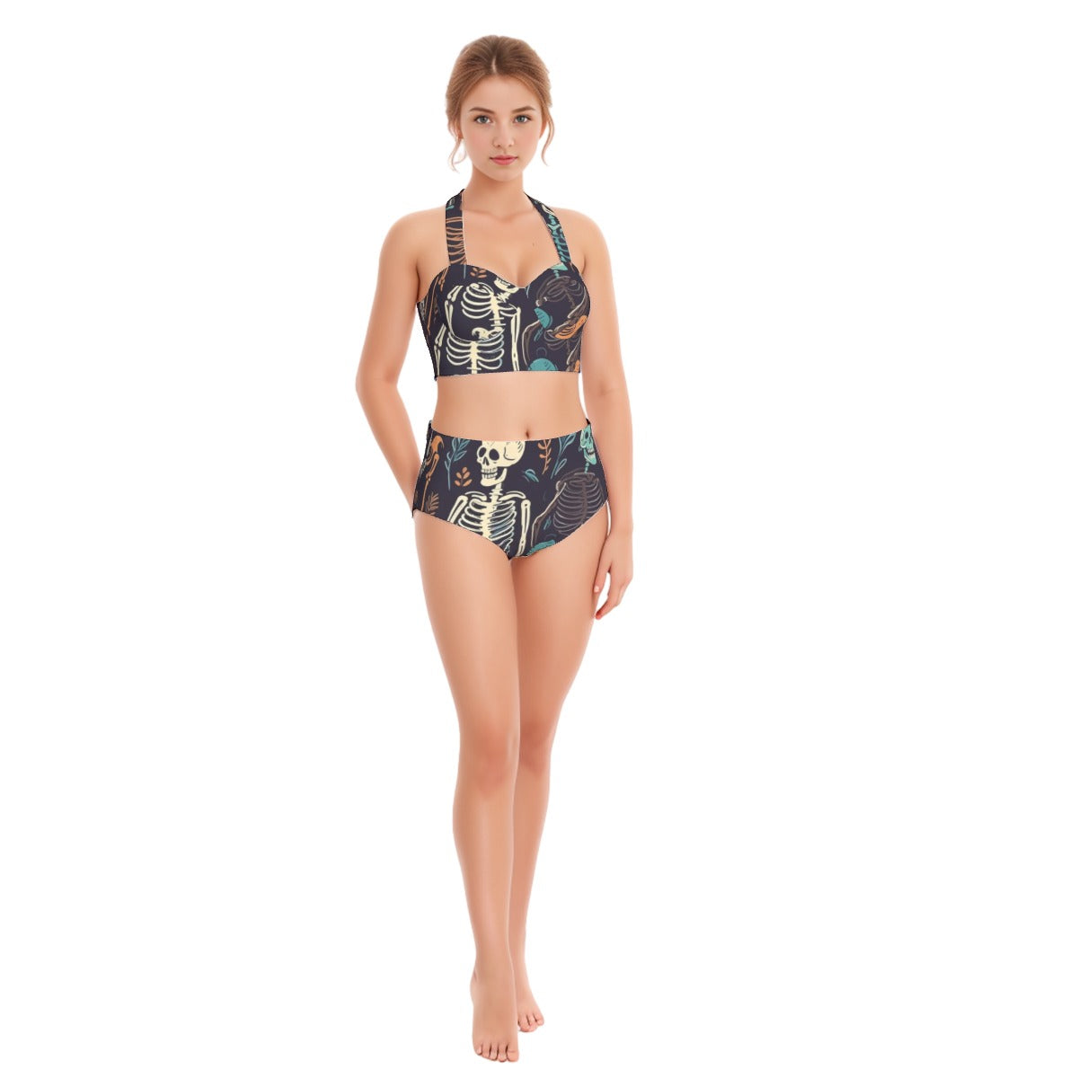 All-Over Print Women's Swimsuit Set With Halter