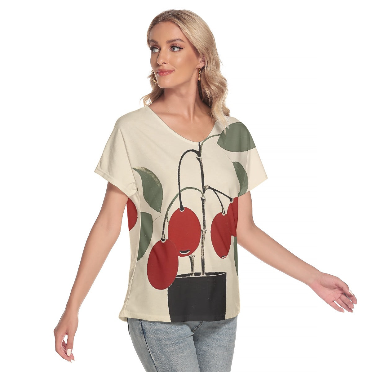 All-Over Print Women's Loose V-neck Short Sleeve T-shirt