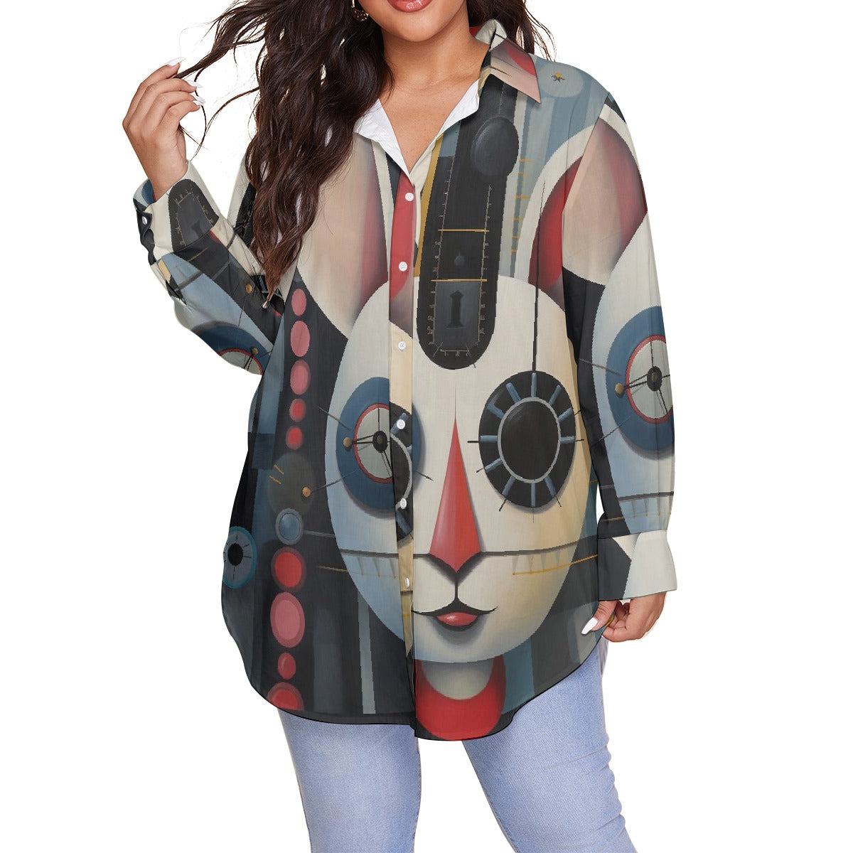 All-Over Print Women's Shirt With Long Sleeve(Plus Size)