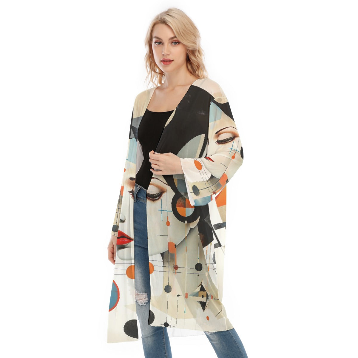 All- Over Print Women's Long Sleeve Mesh Cardigan