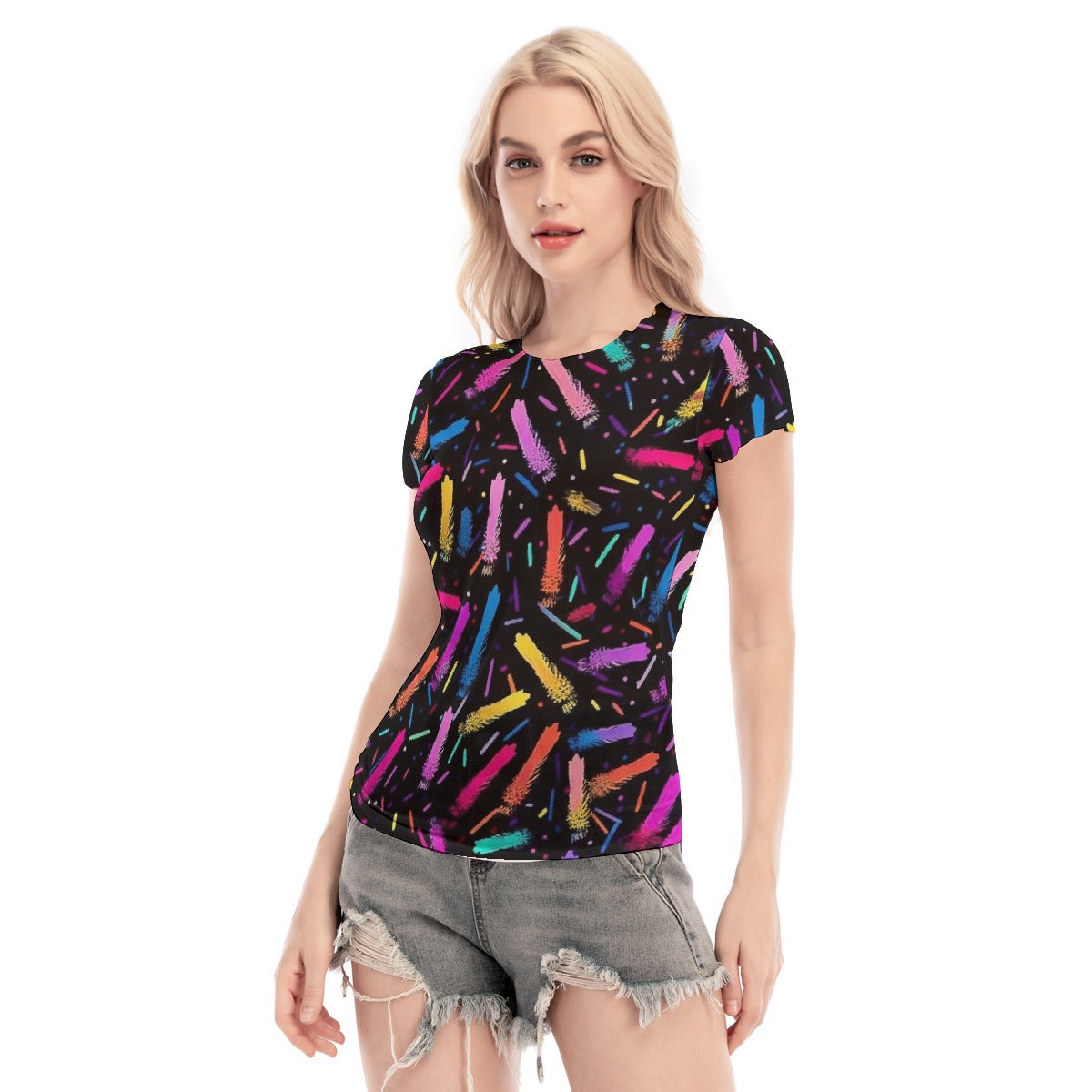 All-Over Print Women's Short Sleeve Mesh Blouse