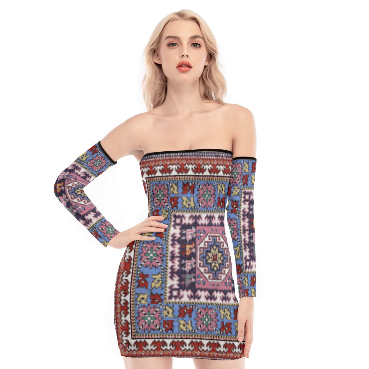 All-Over Print Women's Off-shoulder Back Lace-up Dress