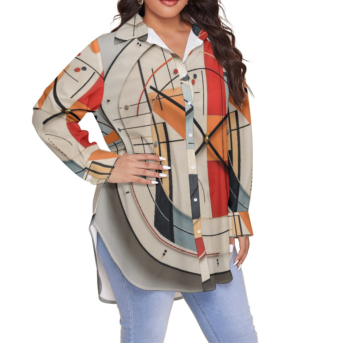 All-Over Print Women's Shirt With Long Sleeve(Plus Size)