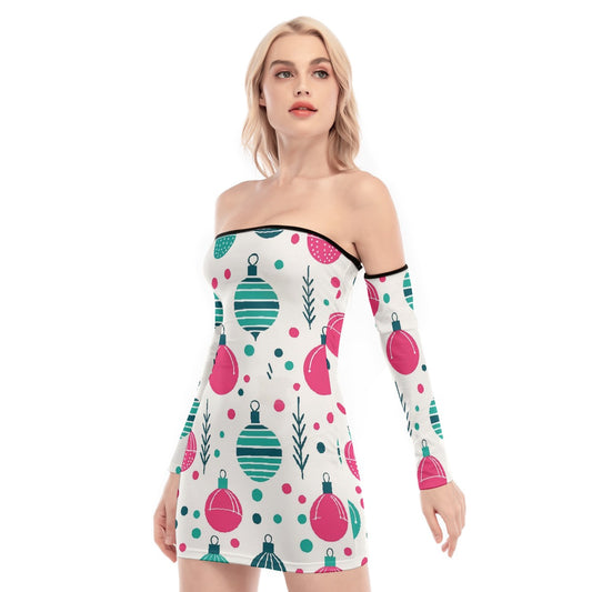 All-Over Print Women's Off-shoulder Back Lace-up Dress