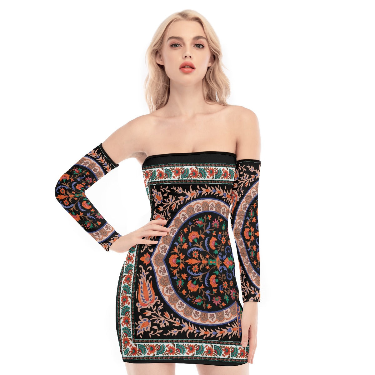 All-Over Print Women's Off-shoulder Back Lace-up Dress