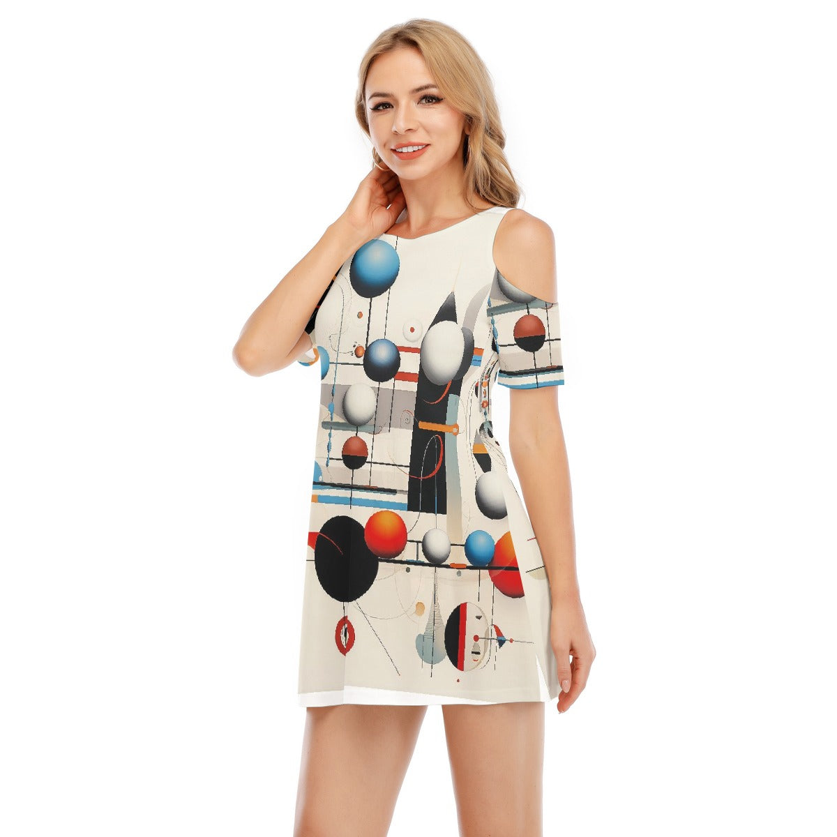 All-Over Print Women's Cold Shoulder Dress | 190GSM Cotton