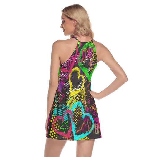 All-Over Print Women's Round Neck Above Knee Dress