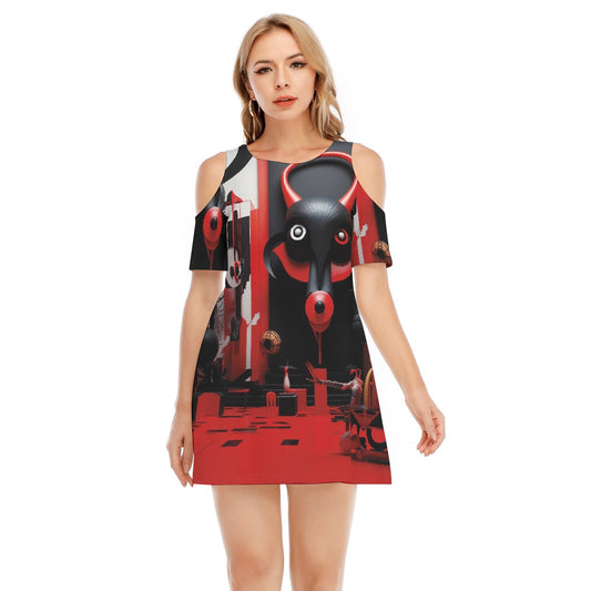 All-Over Print Women's Cold Shoulder Dress | 190GSM Cotton