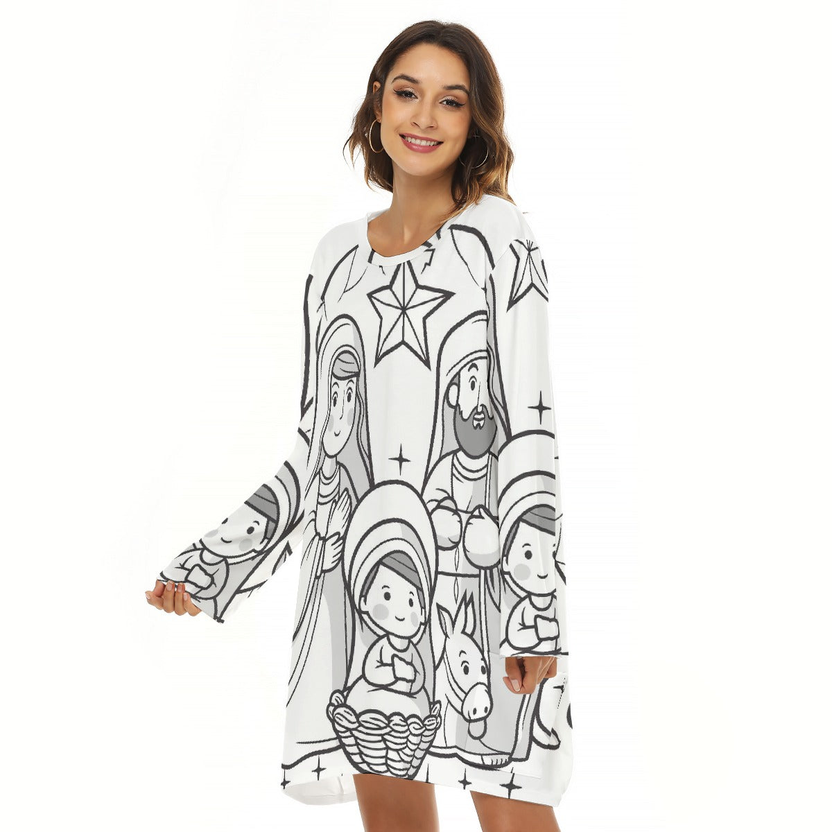 All-Over Print  Women's Loose Crew Neck Dress