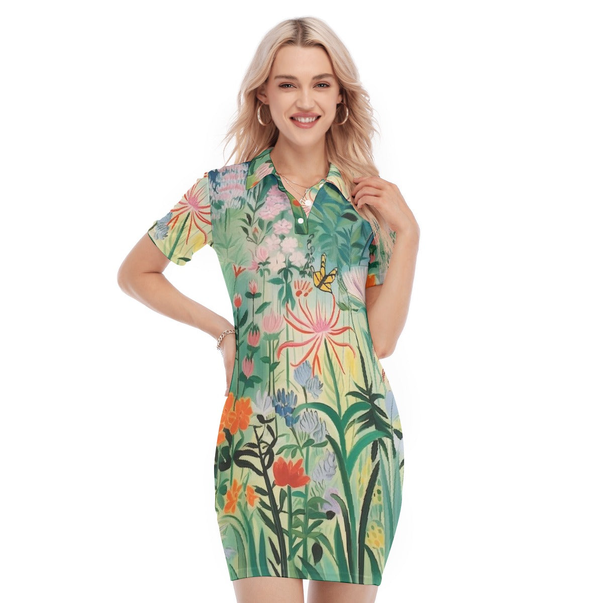 All-Over Print Women's Polo Collar Dress