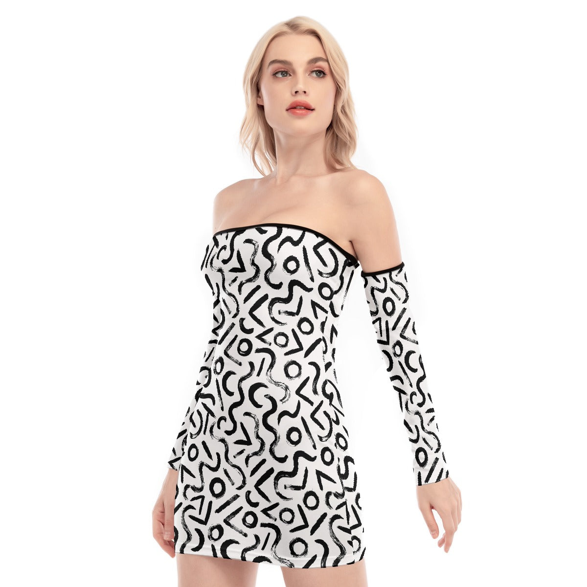 All-Over Print Women's Off-shoulder Back Lace-up Dress