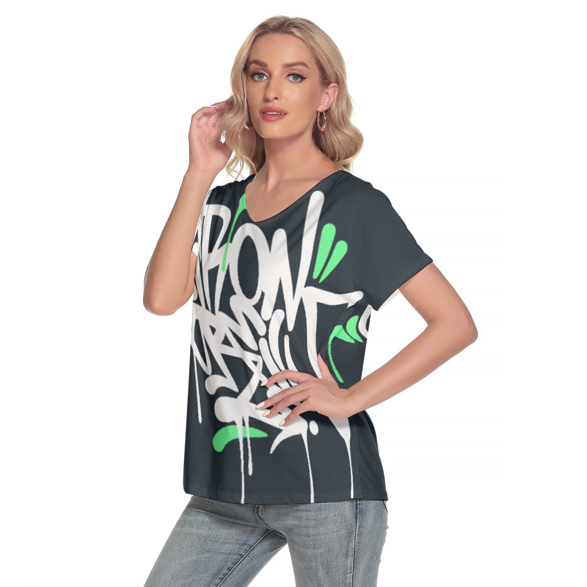 All-Over Print Women's Loose V-neck Short Sleeve T-shirt