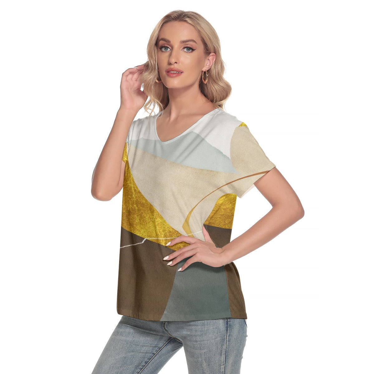 All-Over Print Women's Loose V-neck Short Sleeve T-shirt