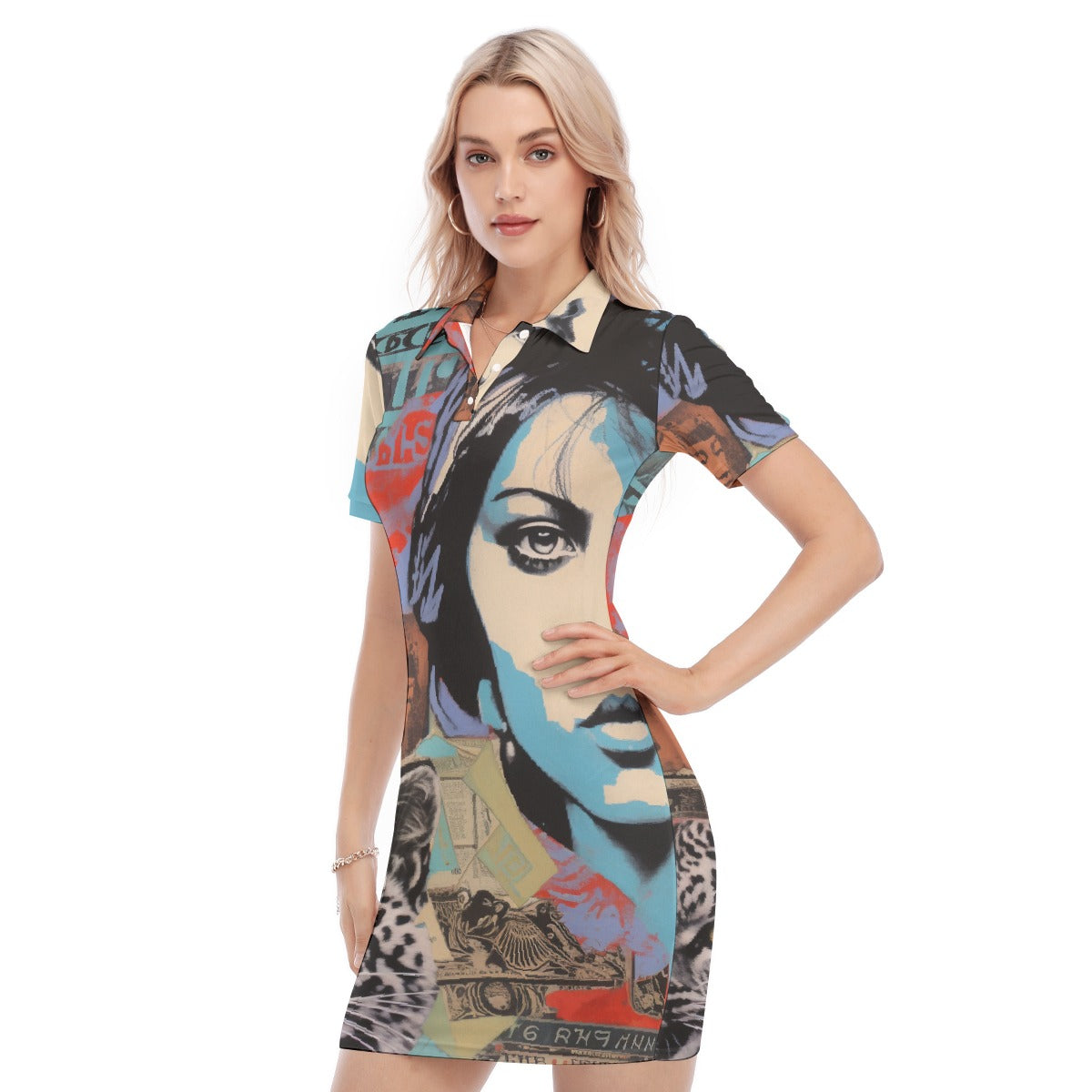 All-Over Print Women's Polo Collar Dress