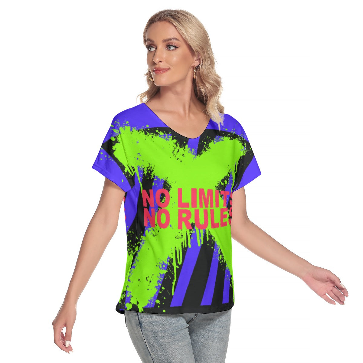 All-Over Print Women's Loose V-neck Short Sleeve T-shirt