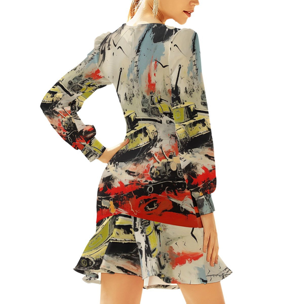 All-Over Print Women's Ruffle Hem Skinny Dress