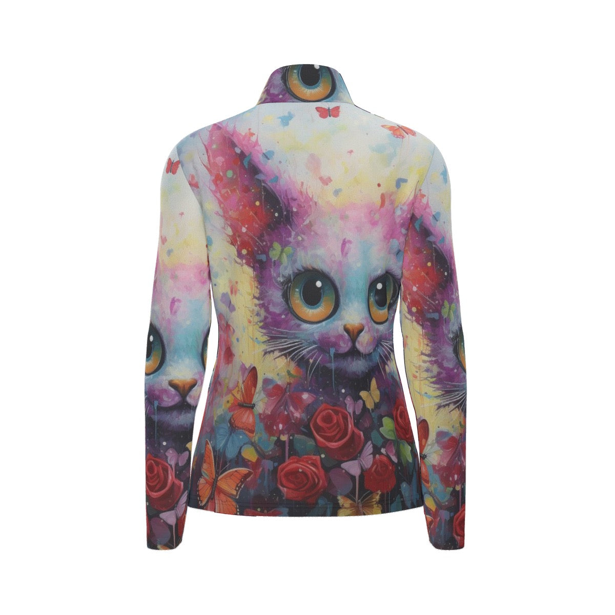 All-Over Print Women's Sports Collar Jersey With Long Sleeve