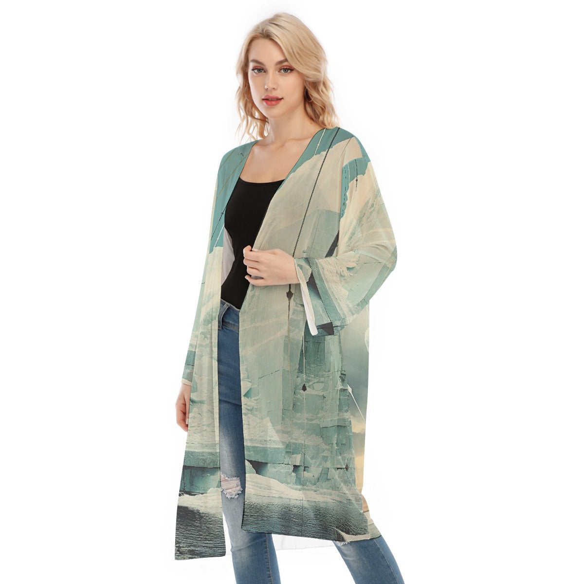 All- Over Print Women's Long Sleeve Mesh Cardigan