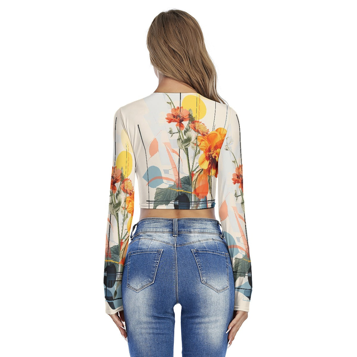 All-Over Print Women's Round Neck Crop Top T-Shirt