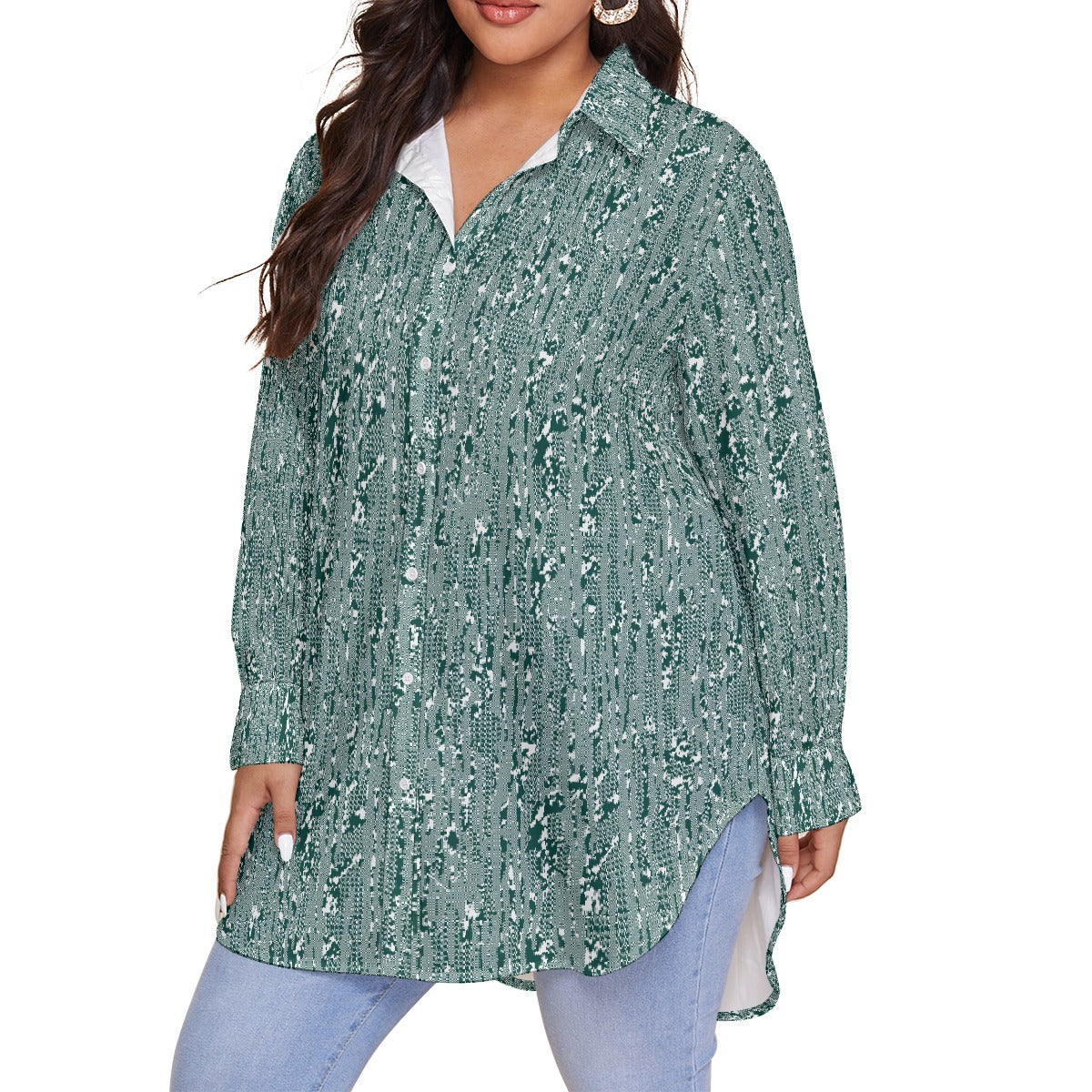 All-Over Print Women's Shirt With Long Sleeve(Plus Size)